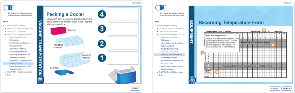 e-learning for health screenshots of BCCDC course