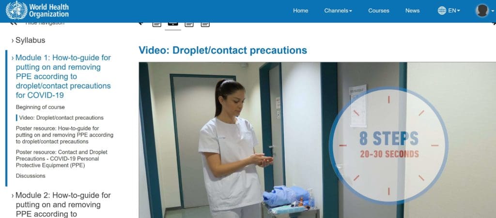 e-learning for healthcare WHO course screen shot