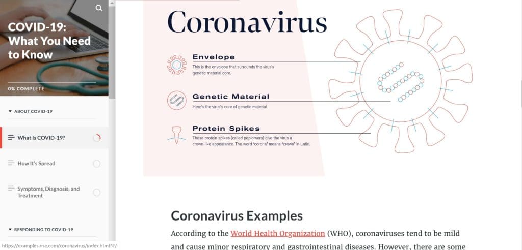 screen shot of Covid-19 e-learning for health course