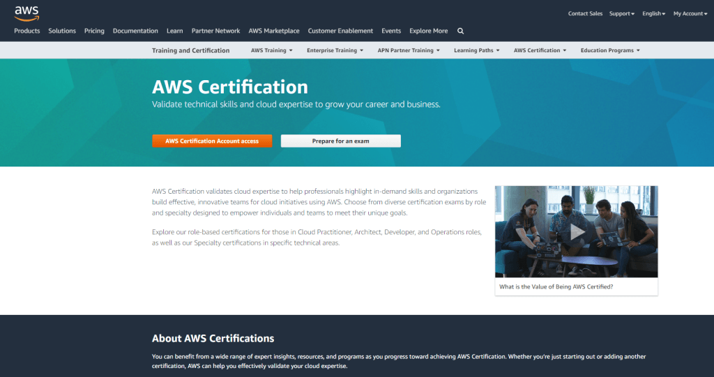 AWS certification for customer training