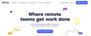 Miro webpage whiteboard for virtual team collaboration