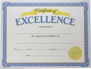 image of a certificate of excellence