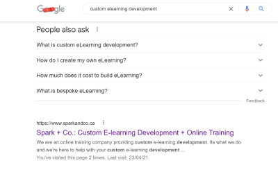Google search listing for custom elearning development
