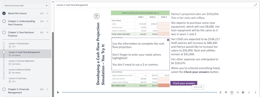 elearning training on cashflow management